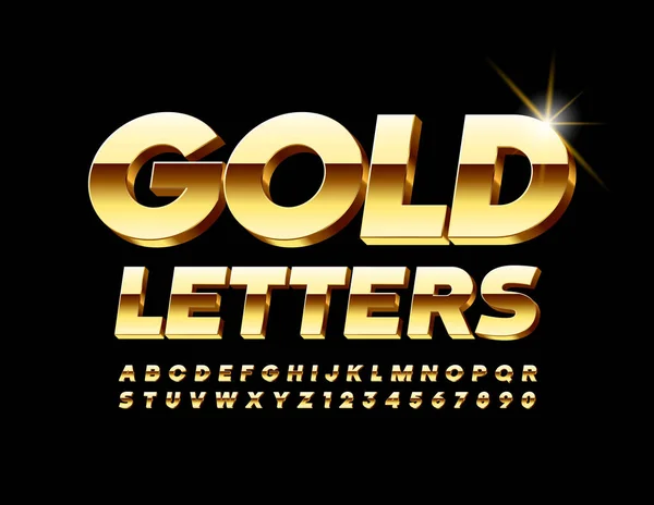 Vektor Gold Alphabet Buchstaben Und Zahlen Eingestellt Glänzende Schrift Luxusstil — Stockvektor