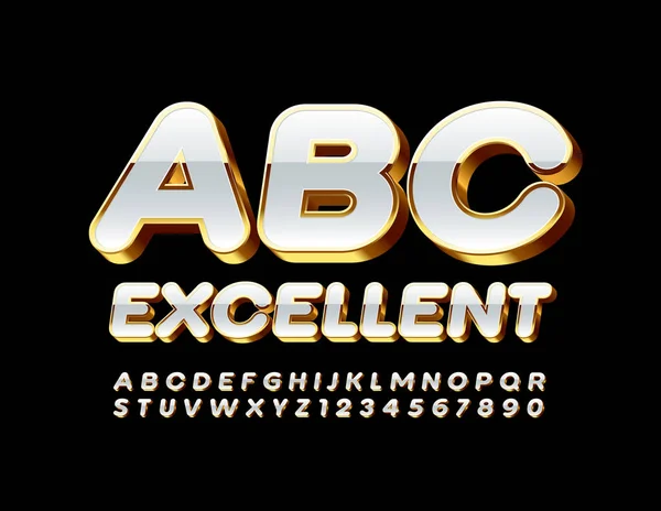 Vector Alfabeto Excelente White Gold Font Lujoso Conjunto Letras Números — Vector de stock