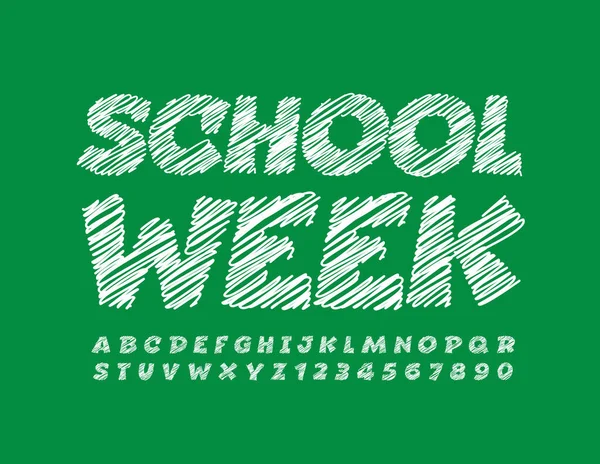 Vector Schoolbord Tekst School Week Wit Potlood Lettertype Tekening Getekend — Stockvector