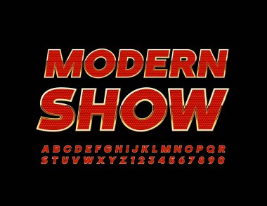 Vector premium poster Modern Show. Dokulu Kırmızı ve Altın Yazı Tipi. Elit Alfabe Harfleri ve Sayıları