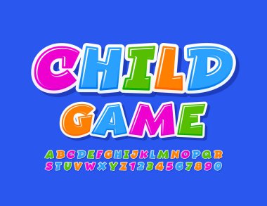 Renkli Vektör Sancak Çocuk Oyunu. Komik parlak yazı tipi. Çizgi film Alfabe Harfleri ve Sayıları