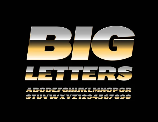 Vector Big Gold Alfabet Letters Nummers Chic Glanzend Lettertype — Stockvector