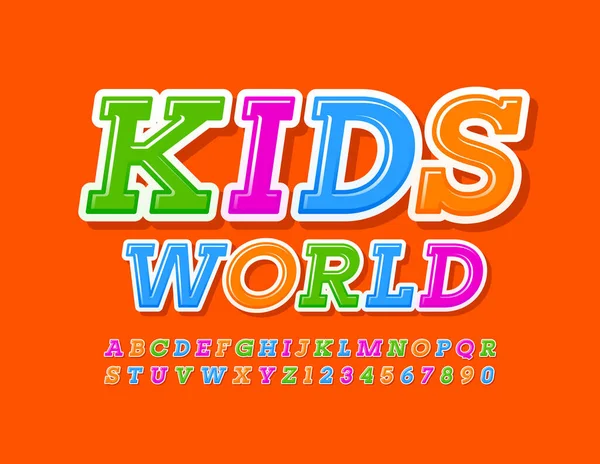 Векторний Декоративний Знак Kids World Барвистий Сучасний Шрифт Яскраві Літери — стоковий вектор