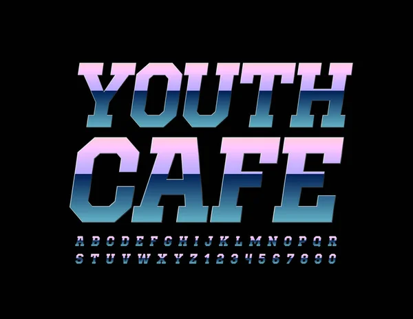 Wektorowe Modne Logo Youth Cafe Metaliczna Czcionka Gradientowa Odblaskowe Litery — Wektor stockowy