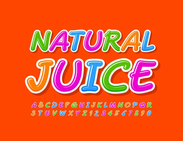 Vektor Fényes Banner Natural Juice Kreatív Színes Betűkészlet Gyerekek Stílusú — Stock Vector