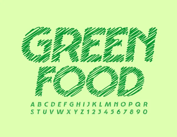 Vector Eco Banner Green Food Sketch Dibujó Font Estilo Lápiz — Archivo Imágenes Vectoriales