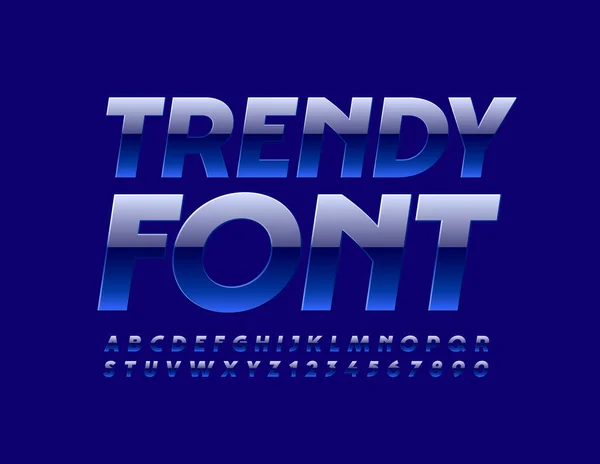 Vector Trendy Font Alfabeto Azul Brillante Conjunto Letras Números Mayúsculas — Archivo Imágenes Vectoriales