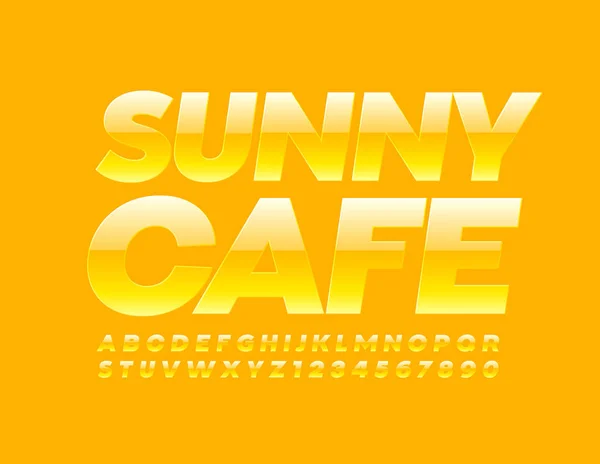 Emblema Luminoso Vettoriale Sunny Cafe Font Giallo Moderno Serie Lettere — Vettoriale Stock
