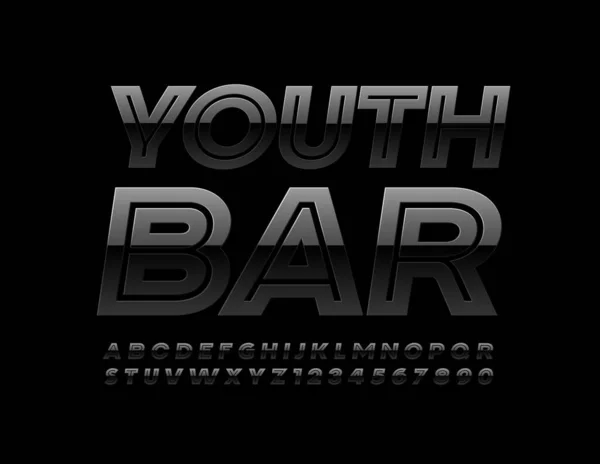 Señal Luminosa Vectorial Youth Bar Fuente Creativa Negra Conjunto Letras — Vector de stock