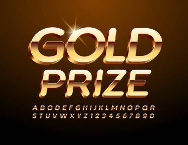Vektör primi Altın Ödül. 3D elit yazı tipi. Parlak lüks Alfabe Harfleri ve Sayıları