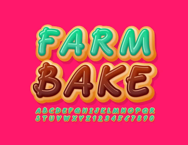 Векторний Креативний Логотип Farm Bake Зелений Засклений Шрифт Набір Букв — стоковий вектор