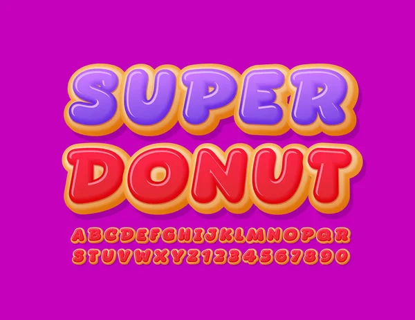프로젝터는 Super Donut Font 분홍빛 도롱뇽 맛있는 케이크 레터와 — 스톡 벡터
