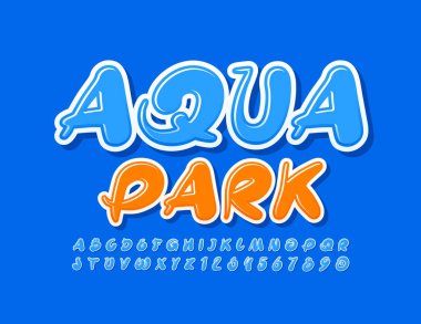 Vector tatil logosu Aqua Park. Mavi yaratıcı yazı tipi. El yazısıyla Alfabe Harfleri ve Sayıları Ayarlandı