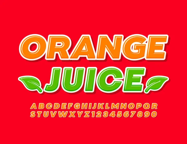 Vectorteken Oranje Sap Met Decoratie Helder Modern Lettertype Letters Nummers — Stockvector