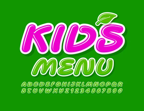 Modèle Vectoriel Menu Enfants Avec Feuille Police Moderne Verte Lettres — Image vectorielle