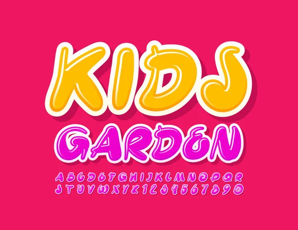 Signo Creativo Vectorial Kids Garden Fuente Artística Brillante Letras Números — Vector de stock