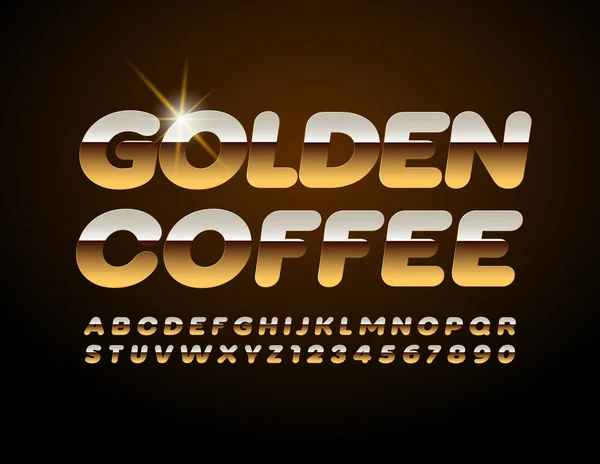 Vector Elite Banner Golden Coffee Glanzend Metallic Lettertype Luxe Alfabet — Stockvector