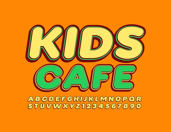 Vector Modelo Moda Kids Cafe Amarelo Brilhante Fonte Letras Números — Vetor de Stock