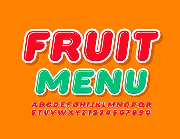 Vector Fresh Template Fruit Menu Bright Modern Font Red Alphabet — Stock Vector