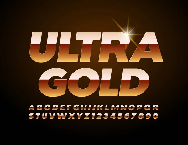 Vector Ultra Gold Alphabet Letters Numbers Set Glossy Luxury Font — Stock Vector