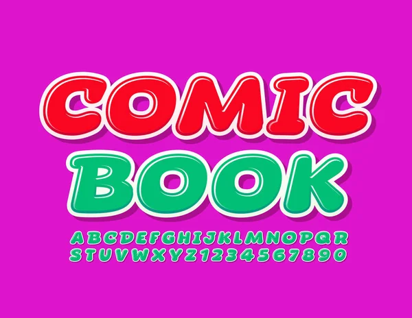 Διάνυσμα Φωτεινό Έμβλημα Comic Book Πράσινη Παιχνιδιάρικη Γραμματοσειρά Γραμμάτια Και — Διανυσματικό Αρχείο