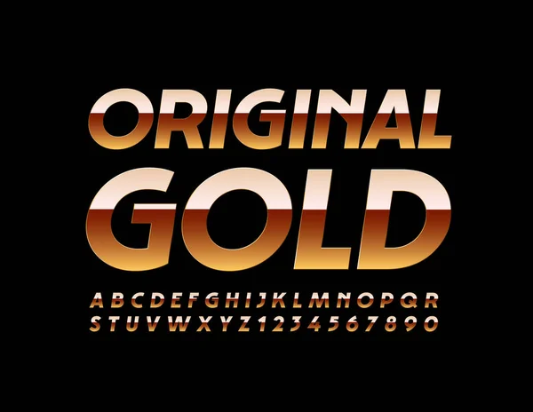 Vector Original Gold Alphabet Buchstaben Und Zahlen Eingestellt Hochglanzschrift — Stockvektor