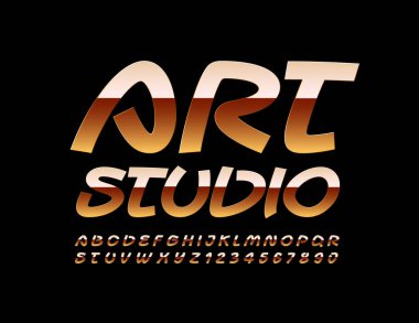 Seçkin Sanatlar Stüdyosu. Şık el yazısı yazı tipi. Altın Yaratıcı Alfabe Harfleri ve Sayıları