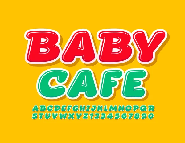 Bebek Kafe 'nin şirin amblemi. Yeşil Çocuk Yazı Tipi. Modern yaratıcı Alfabe Harfleri ve Sayıları kümesi