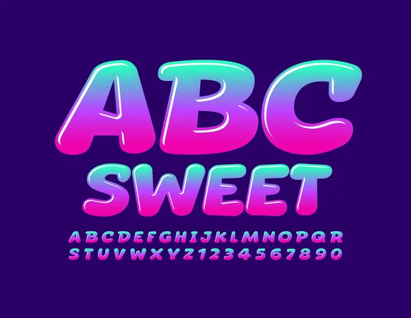 Vector Sweet Alphabet Fonte Gradiente Colorido Cartas Números Estilo Cômico — Vetor de Stock