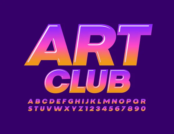 ベクトル明るいエンブレムアートクラブ グラデーションカラーフォント 創造的な光沢のあるアルファベット文字と数字セット — ストックベクタ