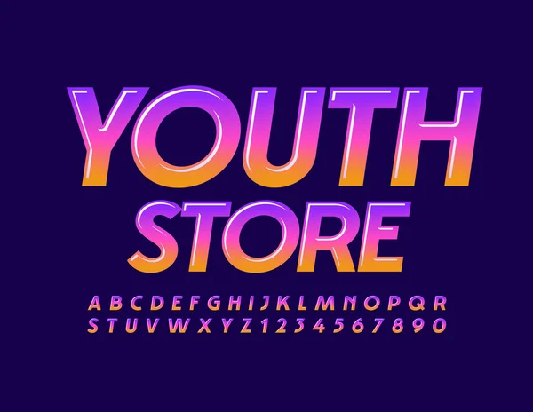 ベクトル明るいロゴ青少年ストア グラデーションカラーフォント 光沢のある流行のアルファベット文字と数字セット — ストックベクタ