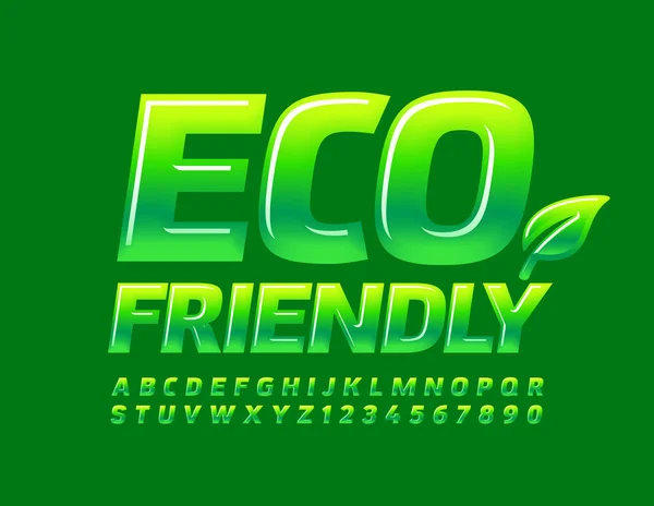 Vector Bio Logo Eco Friendly Decorative Leaf Green Glossy Font — Stock Vector