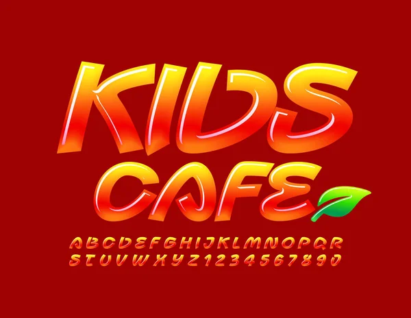 Δημιουργική Πινακίδα Vector Kids Cafe Φωτεινό Κόκκινο Και Κίτρινο Γραμματοσειρά — Διανυσματικό Αρχείο