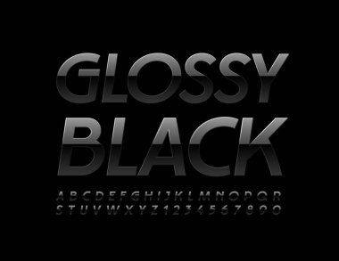 Vektör Parlak Kara Alfabe harfleri ve sayılar ayarlandı. Zarif modern Yazıtipi