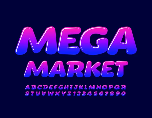 Vektor Fényes Logó Mega Market Glossy Színes Font Kreatív Ábécé — Stock Vector