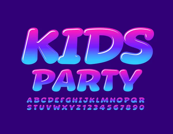 Vector Αφίσα Εκδήλωση Kids Party Φωτεινή Γυαλιστερή Γραμματοσειρά Παιχνιδιάρικο Χρώμα — Διανυσματικό Αρχείο