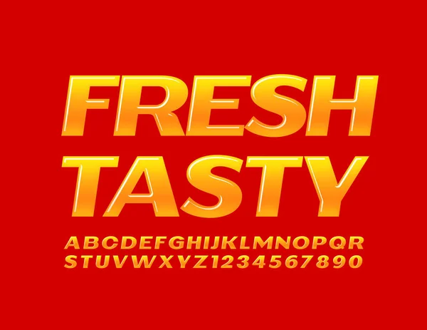 Вектор Яскравий Плакат Fresh Tasty Помаранчевий Глянцевий Фонт Сучасний Набір — стоковий вектор