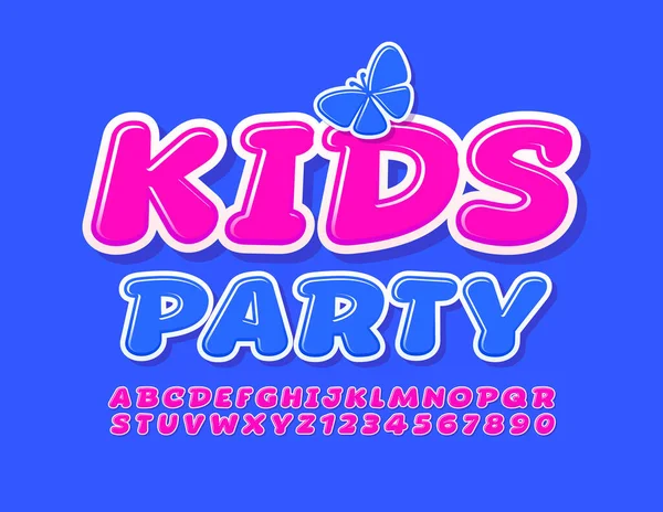 Impreza Wektorowa Kids Party Butterfly Różowy Nowoczesny Czcionka Jasny Zestaw — Wektor stockowy