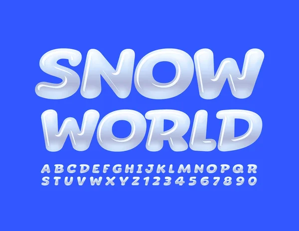 Signo Lúdico Vectorial Snow World Fuente Helada Blanco Brillante Conjunto — Vector de stock