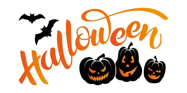 Vektor Banner Nápisem Halloween Netopýry Dýně Hlavy Jack Lucerny — Stockový vektor