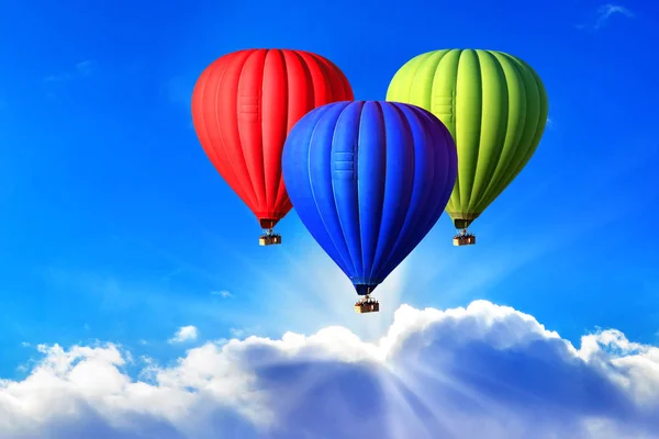 Three Bright Hot Air Balloons Sky Symbol Rgb Color Schem — Stock Photo, Image