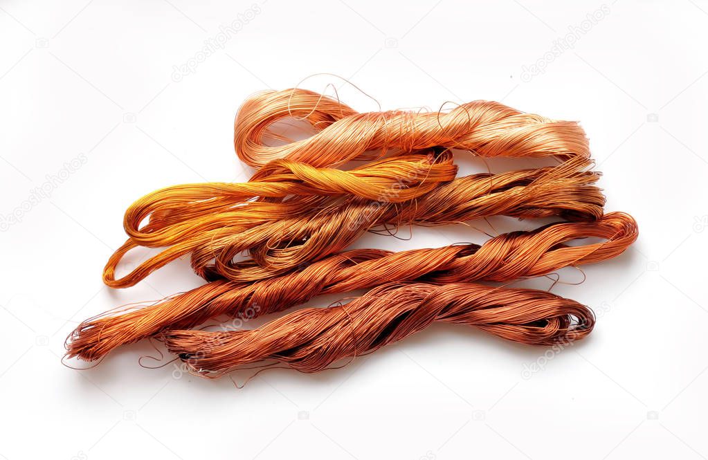 Scrap copper wire isolated on white background