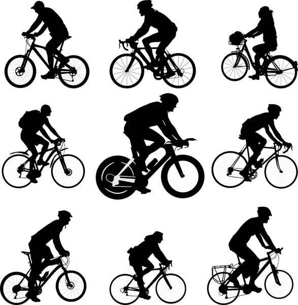 Biciclisti Silhouette Collezione Vettore — Vettoriale Stock