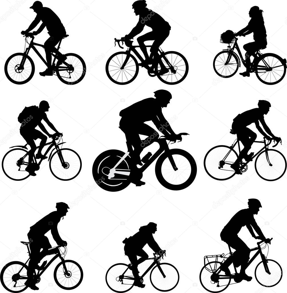 Bicyclists silhouettes collection vector
