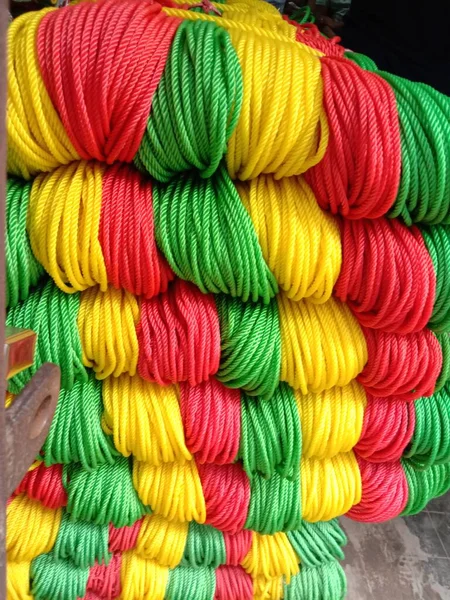 Multicolore Sfondo Filato Nylon Sul Negozio — Foto Stock