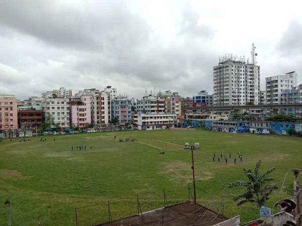Kriketový Stadion Bangladéši Výhledem Město Nebe — Stock fotografie