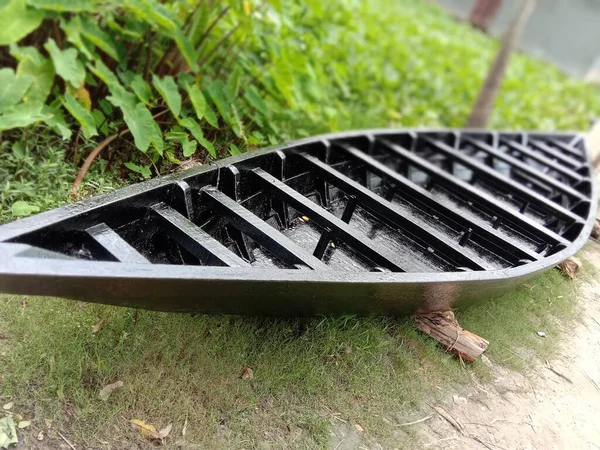 Black Color Wooden Boat Closeup Nature — Stock Photo, Image