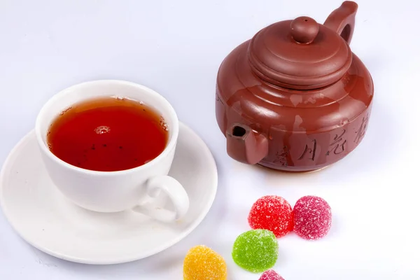Schwarzer Tee Mit Marmelade — Stockfoto