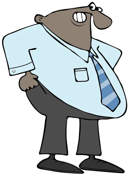 Illustration Black Businessman Large Belly Straining Pull His Pants — Stock Photo, Image