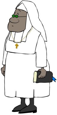 Illustration of a black nun wearing a white habit and holding a bible. clipart
